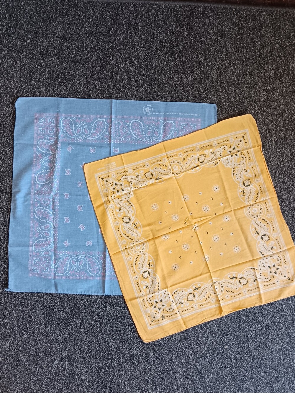 USA Vintage Blue Yellow Bandana Set, RN 13960 & RN 14193, Western Boho Hippie
